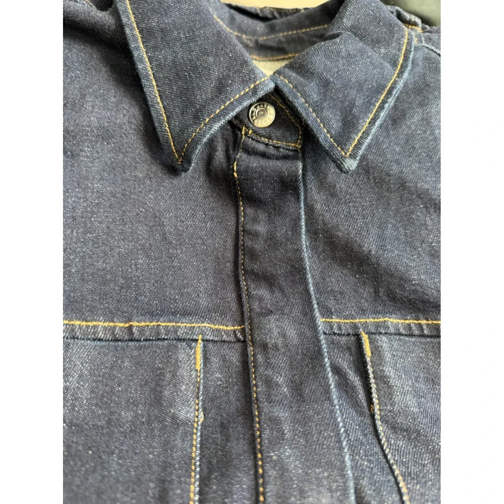 Mango MNG Denim Dark Wash Button Up Shirt Jacket Dark Blue Women Size L